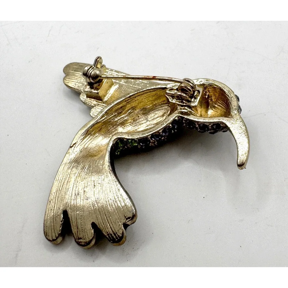Hummingbird Brooch Pin Set 3pc Rhinestone Enamel Crystal Silver Gold Tone Bird